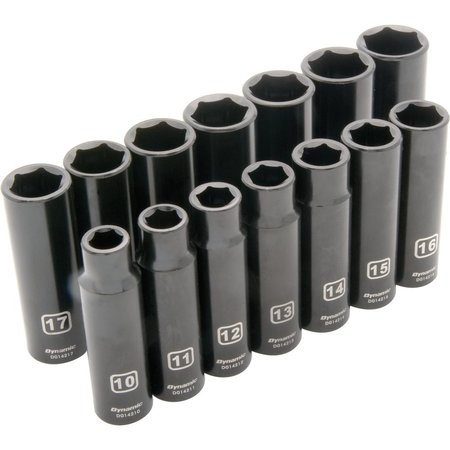 DYNAMIC 1/2" Dr 14Pcs 6 Point, Deep Impact, Metric Socket Set, 10mm - 23mm D018022